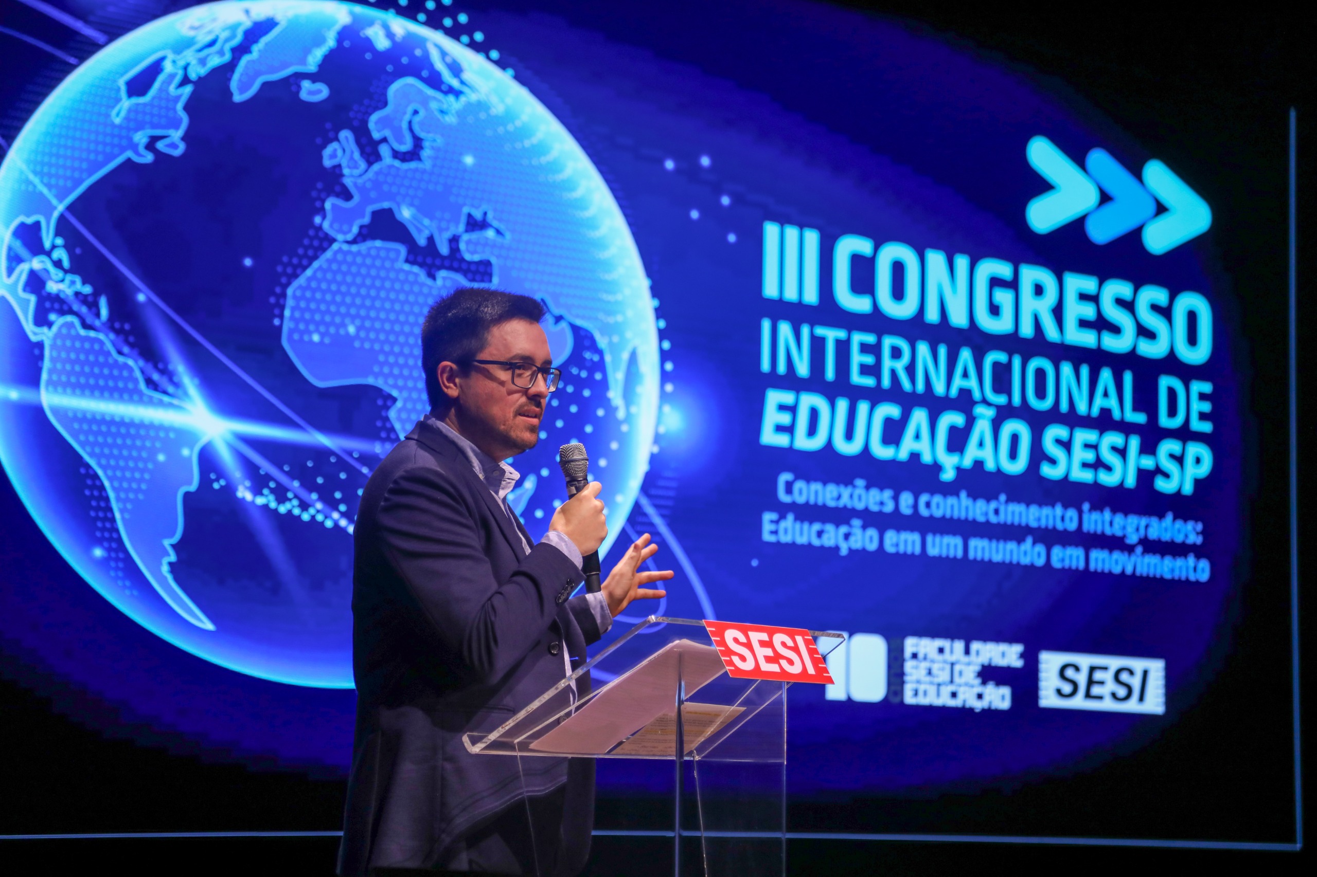 Luis Paulo Martins, Gerente de Ensino Superior do SESI-SP e Diretor da Faculdade Sesi de Educação no III Congresso Internacional de Educação SESI-SP. Foto: Karim Kahn/SESI-SP.